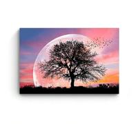 XBTYKPB Stampa su tela - Gli uccelli dall'albero - Per la decorazione della camera da letto, opere d'arte luminose uniche, immagini con effetto giorno e notte (60x80 cm/senza cornice)