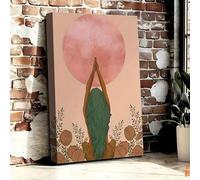 XBTYKPB Stampa su tela raffigurante una donna che pratica yoga e meditazione, opera d'arte spirituale e pacifica con sole rosa, ideale per decorare la casa e l'ufficio (80x110 cm/senza cornice).