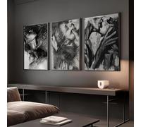 XBTYKPB Stampe artistiche di coppia che si baciano, quadri murali di amanti in bianco e nero, ritratti dipinti su tela, poster, in bianco e nero, uomo e donna (80x110cmx3/cornice interna)