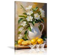 XBTYKPB Vaso di fiori bianchi e natura morta in ceramica con albero di limone, impressione su tela, stampe artistiche, poster, tela 50x70cm con cornice
