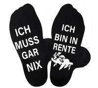 XBZYS Calzini divertenti pensionati regalo pensionati con scritta ICH BIN IN IN RENTE ICH MUSS GAR NIX, regalo per mamma papà nonna nonno uomo donna calzini divertenti antiscivolo, Nero , 39-45