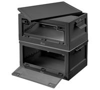 Xcase scatole Pieghevoli: Set di 2 Scatole di stoccaggio, AB-130, Nero, con Coperchio e 2 sportelli Laterali Trasparenti, capacità di 45 Litri ciascuno (impilabili, Trasporto, scaffale)