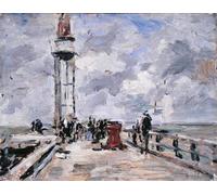XcBAIHOUD Dipinti Famosi Pittura Quadri Stampe Da Parete el embarcadero y el faro de Honfleur de Eugene Louis Boudin per L'arredamento del Soggiorno 60x90cm