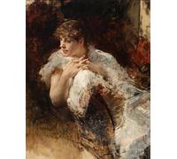 XcBAIHOUD Dipinti Famosi Pittura Quadri Stampe Da Parete Retrato de la signora napoletana de Giuseppe De Nittis per L'arredamento del Soggiorno 60x90cm