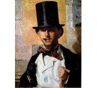 XcBAIHOUD Dipinti Famosi Pittura Quadri Stampe Da Parete Retrato del pintor italiano Bernardo Celentano Hombre elegante con sombrero de copa de Domenico Morelli per L'arredamento del Soggiorno 60x90cm