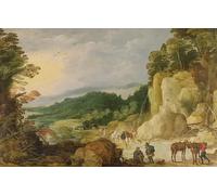 XcBAIHOUD Dipinti Famosi Pittura Quadri Stampe Da Parete un paisaje de montaña con una cascada de Joos o Josse De Momper per L'arredamento del Soggiorno 60x90cm
