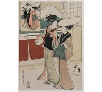 XcBAIHOUD Dipinti Famosi Tela Parete Stampe Su Canvas Disfrutando de la brisa fresca de la tarde sobre y debajo del puente por Kitagawa Utamaro per L'arredamento del Soggiorno 60x90cm