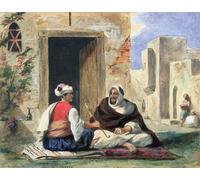 XcBAIHOUD Dipinti Famosi Tela Parete Stampe Su Canvas Hombres árabes fumando frente a una casa de Ferdinandeugene Delacroix per L'arredamento del Soggiorno 60x90cm