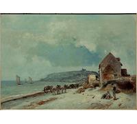 XcBAIHOUD Dipinti Famosi Tela Parete Stampe Su Canvas Sainte adresse Beach de Johan Barthold Jongkind per L'arredamento del Soggiorno 60x90cm