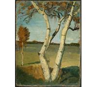 XcBAIHOUD Famoso Immagini Moderni Quadri Tele Stampe Abedul de dos tallos frente a un paisaje de Paula Modersohn Becker per la Decorazione Domestica dell'ufficio 60x90cm