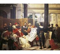 XcBAIHOUD Famoso Immagini Moderni Quadri Tele Stampe Julio Ii ordenando a Bramante Miguel Ángel por Emile Jean Horace Vernet per la Decorazione Domestica dell'ufficio 60x90cm