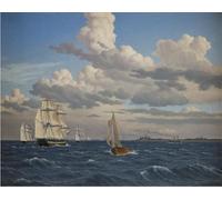 XcBAIHOUD Famoso Poster Stampa Poster Arte Muraria Barcos en el sonido al norte del castillo de Kronberg Elsinore Christoffer Wilhelm Eckersberg per la Decorazione Domestica dell'ufficio 60x90cm