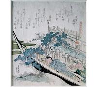 XcBAIHOUD Famoso Poster Stampa Poster Arte Muraria el de Citas Pareja de Ancianos en un Barco Japonés con Cobre y Plata por Katsushika Hokusai per la Decorazione Domestica dell'ufficio 60x90cm