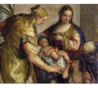 XcBAIHOUD Famoso Poster Stampa Poster Arte Muraria la Sagrada Familia con Santa Bárbara de Paolo Veronese per la Decorazione Domestica dell'ufficio 60x90cm