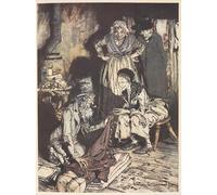 XcBAIHOUD Famoso Poster Stampa Poster Arte Muraria una vieja familia dentro de su casa con un hombre ofreciéndoles cortinas de Arthur Rackham per la Decorazione Domestica dell'ufficio 60x90cm
