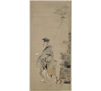 XcBAIHOUD Famoso Quadri Murale Artistiche Tela Dos artistas paseando en el período Edo de Año Nuevo por Katsushika Hokusai per la Decorazione Domestica dell'ufficio 60x90cm