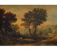 XcBAIHOUD Famoso Quadri Murale Artistiche Tela Puesta de sol en el castillo de Dunster de Vandyke Copley Fielding per la Decorazione Domestica dell'ufficio 60x90cm