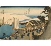 XcBAIHOUD Famoso Quadri Murale Artistiche Tela Shinagawa: Partida de un Daimy por Utagawa Hiroshige per la Decorazione Domestica dell'ufficio 60x90cm