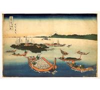XcBAIHOUD Famoso Quadri Murale Artistiche Tela Vista de la isla Tsukuda en la provincia de Musashi por Katsushika Hokusai per la Decorazione Domestica dell'ufficio 60x90cm