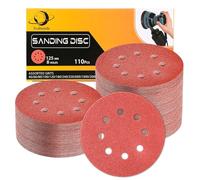 Xcdhemde® 110pcs Dischi Abrasivi 125mm, Carta Vetrata 8 Fori, 10 pezzi di Ciascuna, Grana 40/60/80/100/120/180/240/320/600/1000/2000, per Levigare, Lucidare, Disincrostare, Dischi Abrasivi 8 Fori