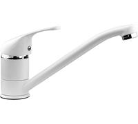 Xcel Home Rubinetti da cucina rotondi bianchi | Monoblocco monocomando monocomando girevole lungo beccuccio con tubi e raccordi standard | Miscelatore salvaspazio in ottone ideale per lavelli