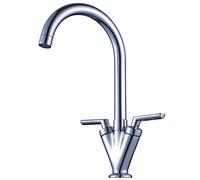 Xcel Home Rubinetto da cucina cromato con doppia leva e bocca girevole a 360°, 1 rubinetto, include tubi flessibili e raccordi per lavello.