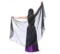 XChangeFun Sciarpa a semicerchio in chiffon per la danza del ventre, costume da danza del ventre, sciarpa per anca, paillettes, scialli dorati e veli, nero, 98.43 x 47.24 inch (250cm*120cm)