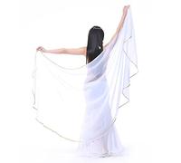 XChangeFun Sciarpa a semicerchio in chiffon per la danza del ventre, costume da danza del ventre, sciarpa per anca, paillettes, scialli dorati e veli, bianco, 98.43 x 47.24 inch (250cm*120cm)