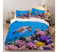 xchduo Set Copripiumino Matrimoniale 260x240 Corallo Tartaruga, Copripiumino Animale Marino Microfibra Biancheria da Letto 3D Parure Copripiumone con 2 x Federe con Cerniera