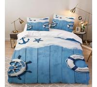 xchduo Set Copripiumino una Piazza e Mezza Elementi Nautici, Copripiumino 200x200 Tavola di Legno Spiaggia Microfibra Biancheria da Letto 3D Parure Copripiumone con 2 x Federe con Cerniera