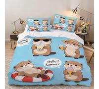 xchduo Set Copripiumino una Piazza e Mezza Lontra Dei Cartoni Animati, Copripiumino 200x200 Anello di Nuoto Microfibra Biancheria da Letto 3D Parure Copripiumone con 2 x Federe con Cerniera