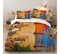 xchduo Set Copripiumino una Piazza e Mezza Muro di Pietra e Porta di Legno, Copripiumino 200x200 Aspetto Campestre Microfibra Biancheria da Letto 3D Parure Copripiumone con 2 x Federe con Cerniera