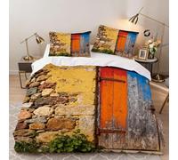xchduo Set Copripiumino una Piazza e Mezza Muro di Pietra e Porta di Legno, Copripiumino 200x200 Edificio D'Epoca Microfibra Biancheria da Letto 3D Parure Copripiumone con 2 x Federe con Cerniera