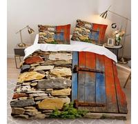 xchduo Set Copripiumino una Piazza e Mezza Porta in Legno Retrò, Copripiumino 200x200 Stile Campagnolo Microfibra Biancheria da Letto 3D Parure Copripiumone con 2 x Federe con Cerniera