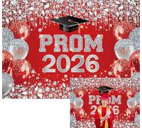 XCKALI Sfondo rosso e argento Prom 2026 Prom Night Graduazione Fotografia Sfondo el 2026 Congratulazioni Grad Party Decor Forniture 1,8 x 1,2 m