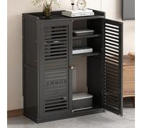 XCLOOZGL Armadio Porta Router WiFi in bambù con Ripiani Regolabili Armadio Multifunzionale Indipendente con 2 Ante Scatola Nascosta per Router WiFi per Camera Soggiorno E Uffici,Nero,59 * 25 * 82cm