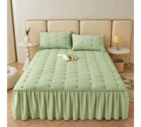 XCLOOZGL Gonna per Letto Singolo/Doppio Set di 3 Pezzi Lenzuolo Decorazione Camera da Letto Adatto per Letti Singoli Matrimoniali Copriletto A Ricamo Fine 2 Federe Coordinate,Verde,180 * 220cm