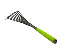 Xclou Mini rastrello con rebbi Colore Argento, con Manico adeguato, attrezzo da Giardino con 9 rebbi Piatti in Acciaio armonico, con Rivestimento in Polvere, Nero