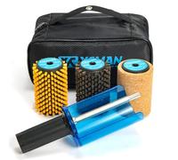 Xcman Set di spazzole rotanti per sci, lunghezza 100 mm, manico con targhetta di sicurezza e 3 spazzole: nylon, crine di cavallo, sughero