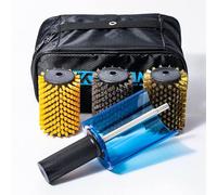 XCMAN Set di spazzole rotanti per Sci, Lunghezza 100 mm, Manico con targhetta di Sicurezza e 3 spazzole: Nylon, crine di Cavallo, Ottone