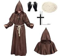 XCMVCN Costume da Monaco, Frate Medieval Rinascimentale Mantello con Cappuccio, Costumi da Prete Halloween Maschio, Halloween, Carnevale e Costumi da Gioco di Ruolo (Marrone,L
