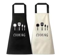 XCOZU 2 Pezzi Grembiule Cucina Nero Beige, Grembiule Cucina Uomo Femme Unisexe Impermeabile con 2 Tasche, Grembiuli Cucina Chef Grembiule Cuoco per Barbecue Ristorante Bar