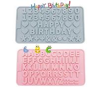 XCOZU 2 Pezzi Stampi in Silicone con Lettere dell'alfabeto con Simboli di Buon Compleanno, Stampi per Cioccolatini, Stampi in Silicone per Decorazioni fai da te per Torte Fondente Biscott