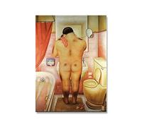 XCPORA Fernando Botero Posters《Il Bagno》Pittura su Tela Arte murale Divertente Fernando Botero Stampe Immagini Creative per l'arredamento della casa 50x70cmx1 Nessuna Cornice