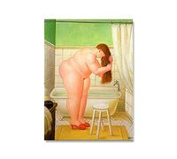 XCPORA Fernando Botero Posters《Il Bagno》Pittura su Tela Arte murale Divertente Fernando Botero Stampe Immagini Creative per l'arredamento della casa 50x70cmx1 Nessuna Cornice