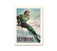 XCPORA Vintage Sestriere Ski Poster Winter Sport Wall Art Sestriere Ski Stamps Travel Canvas Painting for Home Wall Decor Immagine 50x70cmx1 Senza Cornice