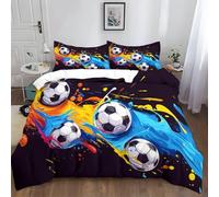 XCQHZYQ Copripiumino Matrimoniale 200x200 cm Vernice Per Calcio Graffiti Nera Set di Biancheria da Letto per Bambini per Ragazzi e Ragazzi, Copripiumino 3 pezzi Copriletto Singolo con Cerniera