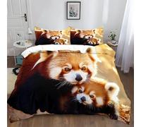 XCQHZYQ Copripiumino Matrimoniale 220x240 cm Panda Rosso Arancione Animale Set Copripiumino Cotone Poliestere Parure Letto con 2 Federe, Set di Biancheria da Letto per Bambini Adulti