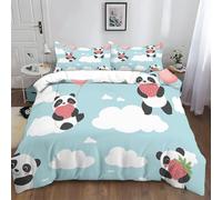 XCQHZYQ Copripiumino Singolo 150x200 cm Panda Gigante Del Fumetto Con La Fragola Set di Biancheria da Letto in Cotone Poliestere Confortevole Stampa 3D Copripiumino con Chiusura a Cerniera