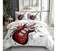 XCQHZYQ Copripiumino una Piazza e Mezza Bambini 150 x 200 cm Chitarra Elettrica Rossa Stampato 3D Set Copripiumino Set Biancheria da Letto Poliestere cotone con Cerniera e 1 Federa